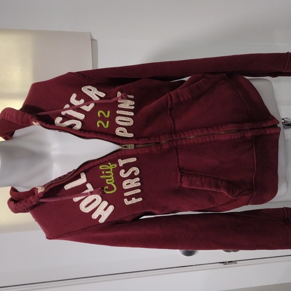Hollister Maroon Zip-Up Hoodie with Embroidered Logo